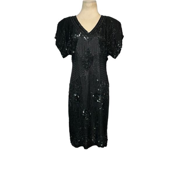 Barkha black sequin silk open back formal party dress size small - Picture 13 of 16